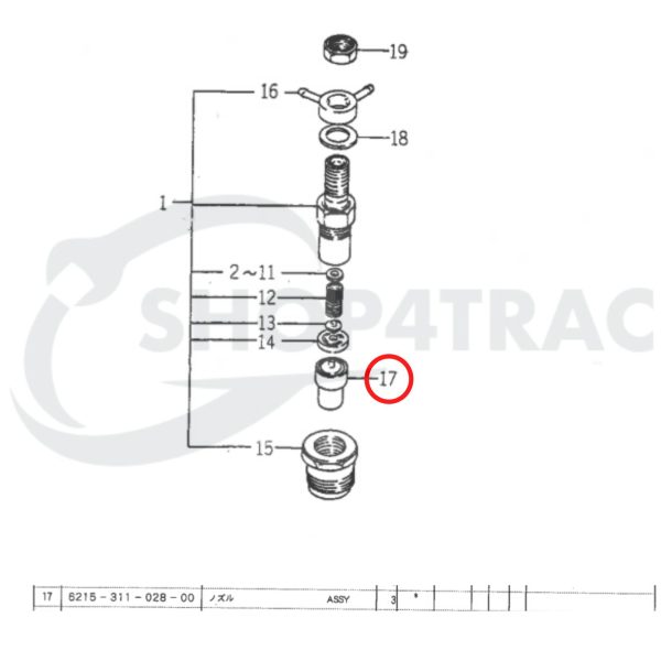 Rozpylacz nozzle (końcówka wtryskiwacza) Beta Marine Beta 28 / Beta 30 – Nanni N3.30 – Universal M-25XPB