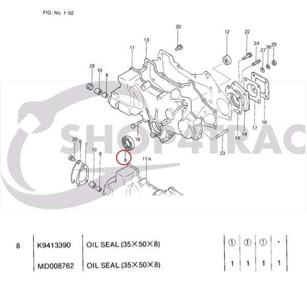 Uszczelniacz wału korbowego przedni Solé Diesel Mini 33 | Mini 44 | Mini 55 – Vetus M4.15 | M4.17 – Craftsman Marine CM4.42 – JF Marine Power JF10 | JF15