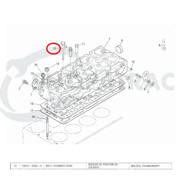 Śruba głowicy cylindrów Universal M-25 | M-25XP | M-35 | M-35A – Nanni 3.90HE | 4.110HE – Renault Marine D950