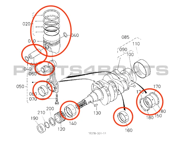 Explosietekening motorrevisieset Beta Marine Beta 10 / Beta 14, Nanni N2.10 / N2.14