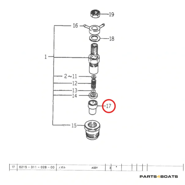 Rozpylacz nozzle (końcówka wtryskiwacza) Beta Marine Beta 28 / Beta 30 – Nanni N3.30 – Universal M-25XPB