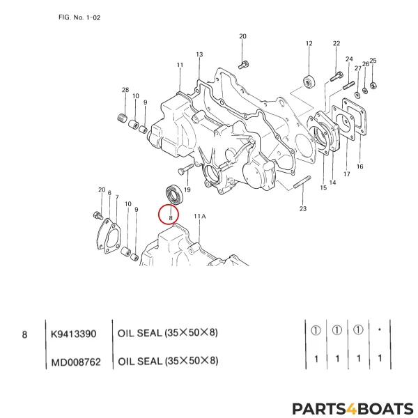 Uszczelniacz wału korbowego przedni Solé Diesel Mini 33 | Mini 44 | Mini 55 – Vetus M4.15 | M4.17 – Craftsman Marine CM4.42 – JF Marine Power JF10 | JF15